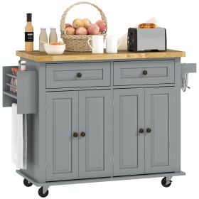 Rolling Kitchen Island with Rubber Wood Top, Spice/Towel Rack, Storage Drawers, Mobile Cart for Dining Room, Gray Rolling Kitchen Island with Rubber Wood Top, Spice/Towel Rack, Storage Drawers, Mobile Cart for Dining Room, Gray